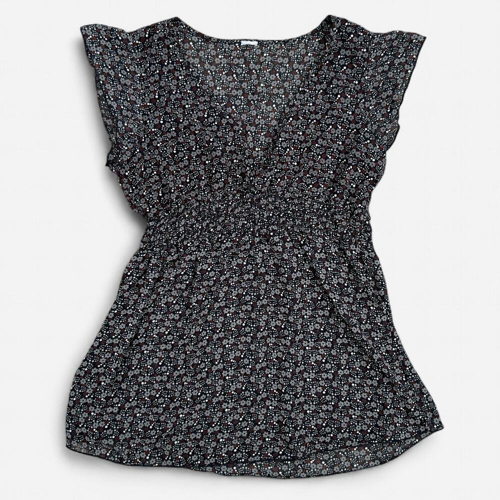 Vintage Y2K Black and Grey Fairycore Floral Semi-sheer Blouse